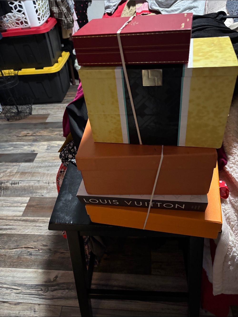 Louis Vuitton Orange and Brown Stacked Jewelry/Storage Boxes-Bundle of five(5)